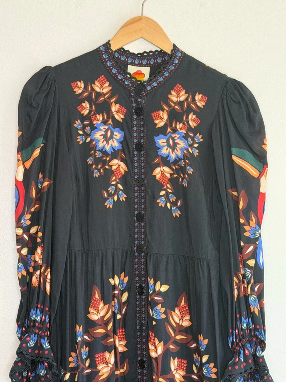 NEW FARM Rio Winter Garden Floral Print Tiered Puff Long Sleeve Maxi Dress Sz M - Picture 8 of 16